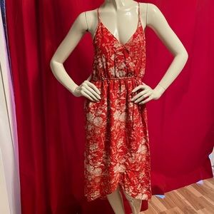 Lucky Brand Red Floral Silk Maxi Dress Size Small
